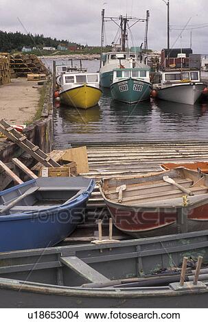Picture -  fishing boats, Cape Breton, Cabot Trail, Nova Scotia, NS, Canada, Atlantic Ocean, Scenic view of New Haven Harbor on Cape Breton Island on in Nova Scotia. . Fotosearch
