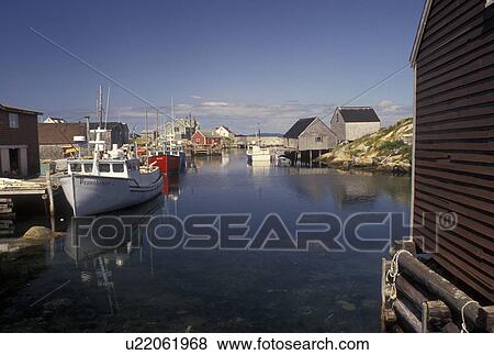fishing village, Peggy's Cove, fishing boats, Nova Scotia, NS, Canada, Atlantic Ocean, Scenic view of the fishing village of Peggy's Cove in Nova Scotia. View Large Photo Image Stock Photo - fishing village, Peggy's Cove, fishing boats, Nova Scotia, NS, Canada, Atlantic Ocean, Scenic view of the fishing village of Peggy's Cove in Nova Scotia. . Fotosearch