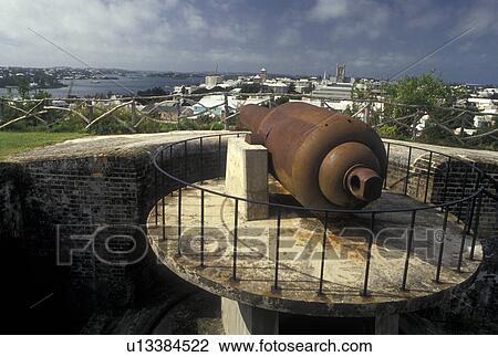 fort, Bermuda, Hamilton, A cannon sits on top of the ramparts at Fort Hamilton overlooking the scenic town of Hamilton in Bermuda. View Large Photo Image Stock Image - fort, Bermuda, Hamilton, A cannon sits on top of the ramparts at Fort Hamilton overlooking the scenic town of Hamilton in Bermuda. . Fotosearch