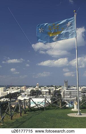 fort, Bermuda, Hamilton, Flag fly's at Fort Hamilton overlooking the scenic town of Hamilton in Bermuda. View Large Photo Image Stock Photography - fort, Bermuda, Hamilton, Flag fly's at Fort Hamilton overlooking the scenic town of Hamilton in Bermuda. . Fotosearch