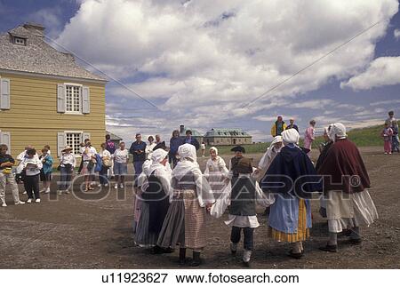 fort, Cape Breton, Nova Scotia, NS, Canada, Atlantic Ocean, Acadian dancers entertain visitor at the Fortress of Louisbourg National Historic Site on Cape Breton Island in Nova Scotia. View Large Photo Image Stock Photo - fort, Cape Breton, Nova Scotia, NS, Canada, Atlantic Ocean, Acadian dancers entertain visitor at the Fortress of Louisbourg National Historic Site on Cape Breton Island in Nova Scotia. . Fotosearch