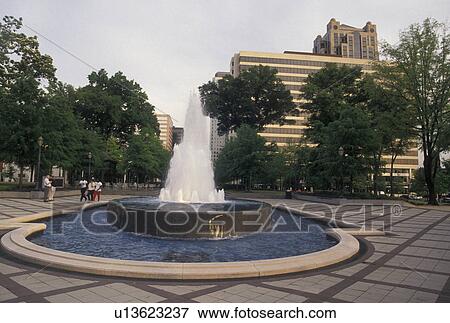Stock Photo -  fountain, Birmingham, AL, Alabama, Fountain at Woodrow Wilson Park in downtown Birmingham.. Fotosearch