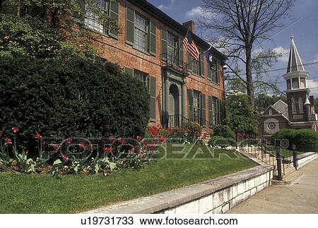 Stock Image -  Frankfort, KY, Kentucky, Old Governor's Mansion a federal-style building in Frankfort in the spring.. Fotosearch