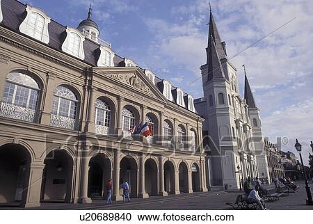 French Quarter, New Orleans, LA, Louisiana, The Cabildo and St. Louis Cathedral on Chartres Street at Jackson Square in the French Quarter in New Orleans. View Large Photo Image Stock Image - French Quarter, New Orleans, LA, Louisiana, The Cabildo and St. Louis Cathedral on Chartres Street at Jackson Square in the French Quarter in New Orleans. . Fotosearch