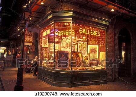 French Quarter, New Orleans, LA, Louisiana, A gallery in the French Quarter in New Orleans in the evening. View Large Photo Image Stock Photo - French Quarter, New Orleans, LA, Louisiana, A gallery in the French Quarter in New Orleans in the evening. . Fotosearch