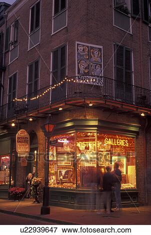 French Quarter, New Orleans, LA, Louisiana, A gallery in the French Quarter in New Orleans in the evening. View Large Photo Image Stock Photo - French Quarter, New Orleans, LA, Louisiana, A gallery in the French Quarter in New Orleans in the evening. . Fotosearch