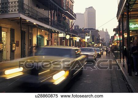 French Quarter, New Orleans, LA, Bourbon Street, Louisiana, Cars driving down Bourbon Street at night in the French Quarter in New Orleans. View Large Photo Image Stock Photography - French Quarter, New Orleans, LA, Bourbon Street, Louisiana, Cars driving down Bourbon Street at night in the French Quarter in New Orleans. . Fotosearch