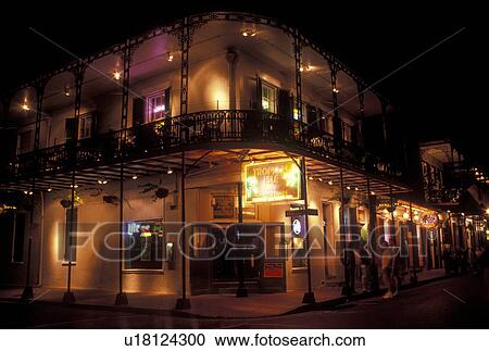 French Quarter, restaurant, Bourbon Street, New Orleans, LA, Louisiana, Two story restaurant with balconies illuminated at night on Bourbon Street in the French Quarter in New Orleans. View Large Photo Image Stock Image - French Quarter, restaurant, Bourbon Street, New Orleans, LA, Louisiana, Two story restaurant with balconies illuminated at night on Bourbon Street in the French Quarter in New Orleans. . Fotosearch