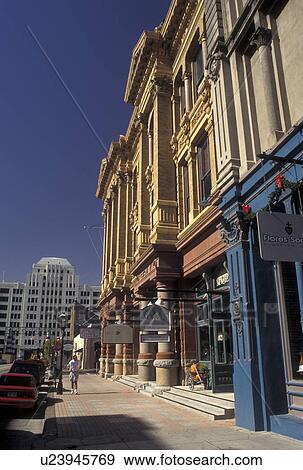 Stock Photo -  Galveston, TX, Texas, Gulf of Mexico, Shops along the Strand in downtown Galveston.. Fotosearch