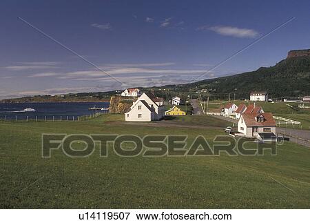 Gaspe Peninsula, Perce, Quebec, Canada, Gulf of St. Lawrence, Scenic view of Perce on the Gulf of St. Lawrence on Gaspe Peninsula in Quebec. View Large Photo Image Stock Photo - Gaspe Peninsula, Perce, Quebec, Canada, Gulf of St. Lawrence, Scenic view of Perce on the Gulf of St. Lawrence on Gaspe Peninsula in Quebec.. Fotosearch