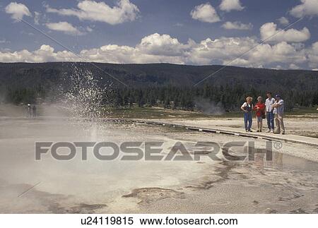 geyser, Yellowstone National Park, WY, Wyoming, People watching Sawmill Geyser in Upper Geyser Basin in Yellowstone Nat'l Park in Wyoming. View Large Photo Image Stock Photography - geyser, Yellowstone National Park, WY, Wyoming, People watching Sawmill Geyser in Upper Geyser Basin in Yellowstone Nat'l Park in Wyoming.. Fotosearch