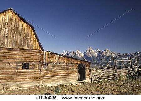 Grand Teton National Park, Jackson Hole, WY, Wyoming, Old barn at Antelope Flats with a view of the Grand Teton Mountains in the background in Grand Teton Nat'l Park in Wyoming. View Large Photo Image Stock Image - Grand Teton National Park, Jackson Hole, WY, Wyoming, Old barn at Antelope Flats with a view of the Grand Teton Mountains in the background in Grand Teton Nat'l Park in Wyoming.. Fotosearch