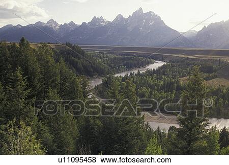 Stock Photo -  Grand Teton National Park, Snake River, Jackson Hole, WY, Wyoming, Scenic view of Snake River and the Grand Teton Mountains in Grand Teton Nat'l Park in Wyoming.. Fotosearch