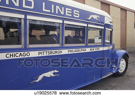 Stock Photo -  Greyhound Bus, Hibbing, MN, Minnesota, Birthplace of Greyhound Bus, 1937 Greyhound Bus at Greyhound Origin Center in Hibbing.. Fotosearch