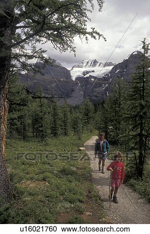 hiking, Banff National Park, Canada, Alberta, Canadian Rockies, Mother and six year old daughter hiking on a trail in Larch Valley in Banff National Park in Alberta. View Large Photo Image Stock Image - hiking, Banff National Park, Canada, Alberta, Canadian Rockies, Mother and six year old daughter hiking on a trail in Larch Valley in Banff National Park in Alberta.. Fotosearch