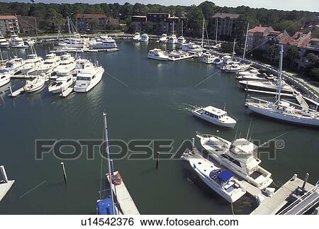 Hilton Head, SC, South Carolina, Aerial view of Harbour Town Yacht Basin on Hilton Head Island. View Large Photo Image Stock Photograph - Hilton Head, SC, South Carolina, Aerial view of Harbour Town Yacht Basin on Hilton Head Island.. Fotosearch