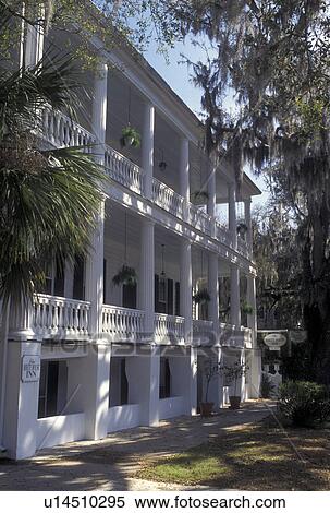 Stock Photography -  Historic Bed & Breakfast, Beaufort, SC, South Carolina, The Rhett House Inn in the Historic District in the town of Beaufort in the spring.. Fotosearch