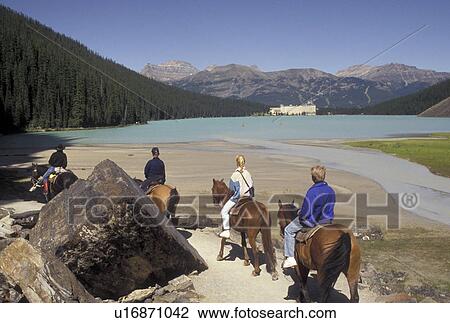 horseback riding, Banff National Park, Canada, Alberta, Canadian Rockies, People riding horses along Lake Louise in Banff National Park in Alberta. View Large Photo Image Stock Image - horseback riding, Banff National Park, Canada, Alberta, Canadian Rockies, People riding horses along Lake Louise in Banff National Park in Alberta.. Fotosearch