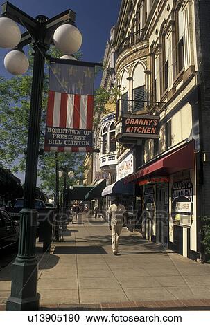 Stock Image -  Hot Springs, AR, Arkansas, Hometown of President Bill Clinton outside shops along Central Avenue in the Historic District of Hot Springs.. Fotosearch