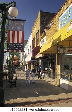 Stock Image -  Hot Springs, AR, Arkansas, Hometown of President Bill Clinton outside shops along Central Avenue in the Historic District of Hot Springs.. Fotosearch