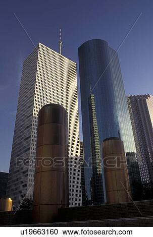 Houston, skyline, TX, Texas, Fountain at Tranquility Park with high-rise buildings in downtown Houston. View Large Photo Image Stock Image - Houston, skyline, TX, Texas, Fountain at Tranquility Park with high-rise buildings in downtown Houston.. Fotosearch