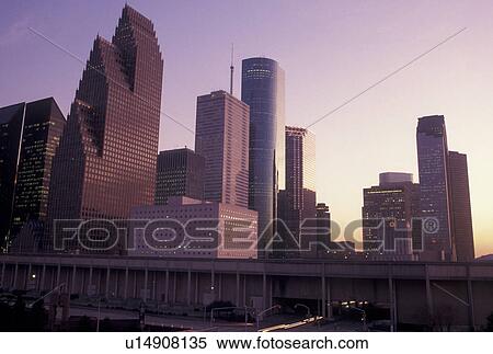Houston, skyline, TX, Texas, Skyline of downtown Houston at sunset. View Large Photo Image Stock Photography - Houston, skyline, TX, Texas, Skyline of downtown Houston at sunset.. Fotosearch