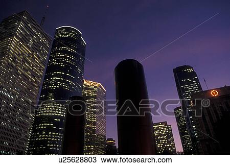 Houston, TX, skyline, Texas, Downtown from Tranquility Park in Houston at sunset. View Large Photo Image Stock Image - Houston, TX, skyline, Texas, Downtown from Tranquility Park in Houston at sunset.. Fotosearch