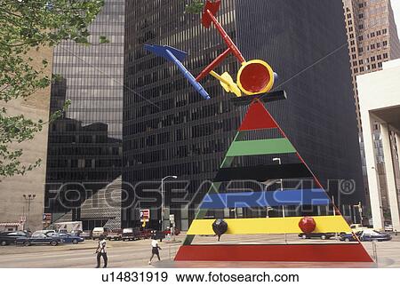 Stock Photo -  Houston, TX, Texas, Colorful Miro sculpture at Pennzoil Place in downtown Houston.. Fotosearch