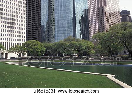 Stock Image -  Houston, TX, Texas, Pool at Hermann Square in downtown Houston.. Fotosearch