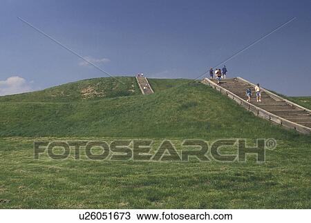 Stock Image -  Indian Mounds, Collinsville, IL, Illinois, American Indian Tribal Mounds at Cahokia Mounds State Historic Site in Collinsville.. Fotosearch