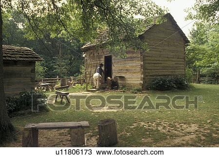 Stock Image -  Indiana, Abraham Lincoln, IN, Interpreters working on the Living Historical Farm at Lincoln Boyhood National Memorial in Indiana.. Fotosearch