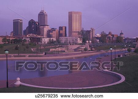 Indianapolis, IN, Indiana, Downtown skyline of Indianapolis at sunset from Historic Central Canal Park. View Large Photo Image Stock Photography - Indianapolis, IN, Indiana, Downtown skyline of Indianapolis at sunset from Historic Central Canal Park.. Fotosearch