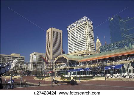 Picture -  Inner Harbor, Baltimore, MD, Maryland, Harbor Place and skyline on the Inner Harbor in downtown Baltimore.. Fotosearch