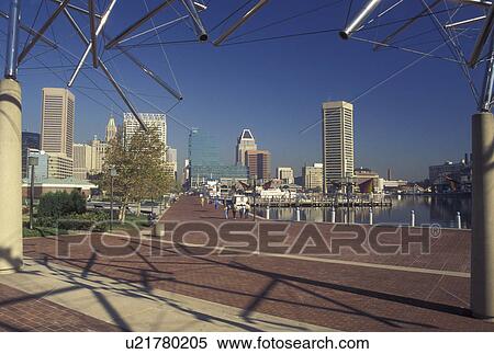 Stock Photography -  Inner Harbor, Baltimore, MD, Maryland, Inner Harbor from Maryland Science Center and view of downtown skyline of Baltimore.. Fotosearch