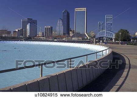 Jacksonville, FL, Florida, Fountain of Friendship. View of skyline of downtown Jacksonville. View Large Photo Image Stock Photography - Jacksonville, FL, Florida, Fountain of Friendship. View of skyline of downtown Jacksonville.. Fotosearch