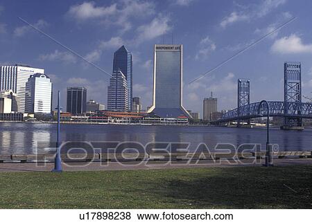 Jacksonville, skyline, FL, Florida, Skyline of Jacksonville from St. Johns River Park along the St. Johns River. View Large Photo Image Stock Photo - Jacksonville, skyline, FL, Florida, Skyline of Jacksonville from St. Johns River Park along the St. Johns River.. Fotosearch