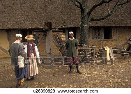 Jamestown, Virginia, Colonial National Historical Park, VA, People dressed in 17th-century attire at James Fort at the Jamestown Settlement a living history complex in Jamestown. View Large Photo Image Stock Photo -  Jamestown, Virginia, Colonial National Historical Park, VA, People dressed in 17th-century attire at James Fort at the Jamestown Settlement a living history complex in Jamestown.. Fotosearch