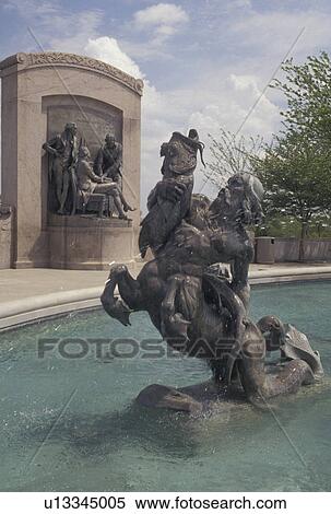 Stock Photography -  Jefferson City, fountain, MO, Missouri, Statue in fountain on the grounds of the Missouri State Capitol in Jefferson City.. Fotosearch