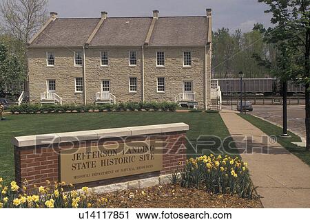 Stock Image -  Jefferson City, MO, Missouri, Entrance sign to the Jefferson Landing State Historic Site in Jefferson City.. Fotosearch