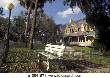 Stock Image -  Jekyll Island, GA, Golden Isles, Georgia, Moss Cottage at Jekyll Island Club Historic District on Jekyll Island in Georgia.. Fotosearch