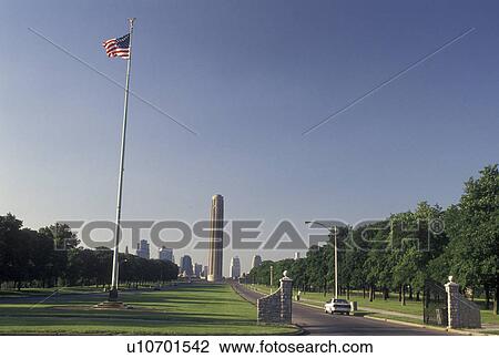 Stock Image -  Kansas City, MO, Missouri, Liberty Memorial Tower located in Penn Valley Park, a 217-foot Torch of Liberty observation tower, in Kansas City.. Fotosearch