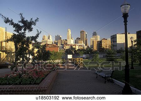 Stock Image -  Kansas City, MO, Missouri, Skyline of downtown Kansas City from Market Park.. Fotosearch