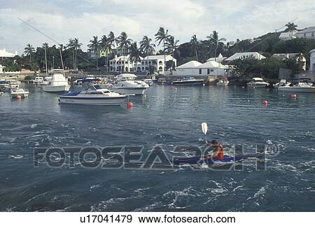 kayaking, Bermuda, Smith's Parish, Man kayaking in Flatt's Inlet in Smith's Parish in Flatts in Bermuda.  View Large Photo Image Stock Photo -  kayaking, Bermuda, Smith's Parish, Man kayaking in Flatt's Inlet in Smith's Parish in Flatts in Bermuda. . Fotosearch