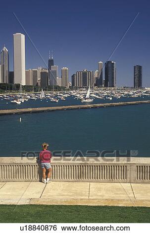 Lake Michigan, skyline, Chicago, IL, Illinois, Scenic view of Chicago Harbor and the downtown skyline from the Lakeshore in Chicago. View Large Photo Image Stock Photograph - Lake Michigan, skyline, Chicago, IL, Illinois, Scenic view of Chicago Harbor and the downtown skyline from the Lakeshore in Chicago.. Fotosearch