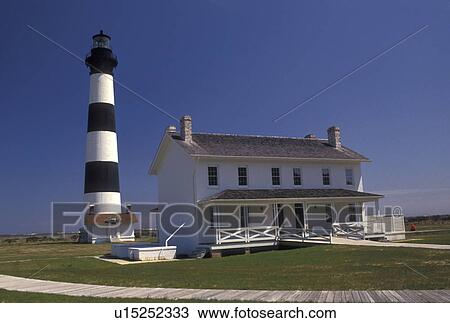 Stock Image -  lighthouse, Cape Hatteras National Seashore, Outer Banks, North Carolina, NC, Bodie Island Lighthouse on Cape Hatteras Nat'l Seashore on the Outer Banks.. Fotosearch
