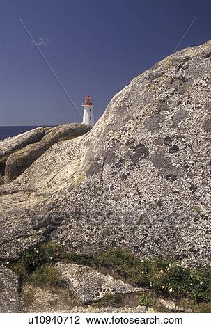 lighthouse, Peggy's Cove, Nova Scotia, NS, Canada, Atlantic Ocean, The old lighthouse stands on top of a massive granite rock in Peggy's Cove in Nova Scotia. View Large Photo Image Stock Image - lighthouse, Peggy's Cove, Nova Scotia, NS, Canada, Atlantic Ocean, The old lighthouse stands on top of a massive granite rock in Peggy's Cove in Nova Scotia. . Fotosearch