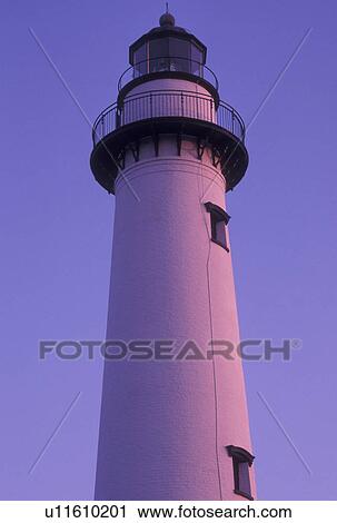 Stock Image -  lighthouse, St. Simons Island, GA, Golden Isles, Georgia, St. Simons Island Lighthouse at sunset on Saint Simons Island in Georgia.. Fotosearch