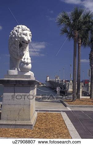 lion, St. Augustine, FL, Florida, Statue of a lion guards the Bridge of Lions in Saint Augustine. View Large Photo Image Stock Photo - lion, St. Augustine, FL, Florida, Statue of a lion guards the Bridge of Lions in Saint Augustine.. Fotosearch