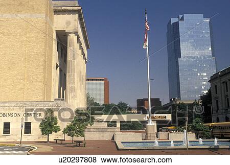 Stock Photo -  Little Rock, AR, Arkansas, Robinson Center and Auditorium and Stevens Building in downtown Little Rock.. Fotosearch