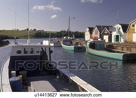 lobster fishing boats, Prince Edward Island, Canada, P. E. I Gulf of St. Lawrence, Fishing boats docked in the harbor of the fishing village of New London on Prince Edward Island. View Large Photo Image Stock Photo - lobster fishing boats, Prince Edward Island, Canada, P. E. I Gulf of St. Lawrence, Fishing boats docked in the harbor of the fishing village of New London on Prince Edward Island.. Fotosearch